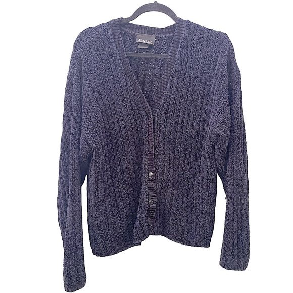 Eileen Fisher Sweaters - Vintage Eileen Fisher Navy Blue‎ Chenille Long Sleeved Cardigan Sweater S